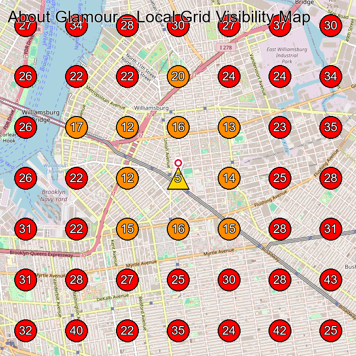 About Glamour GeoGrid visibility map for Vintage Clothing Store in Brooklyn